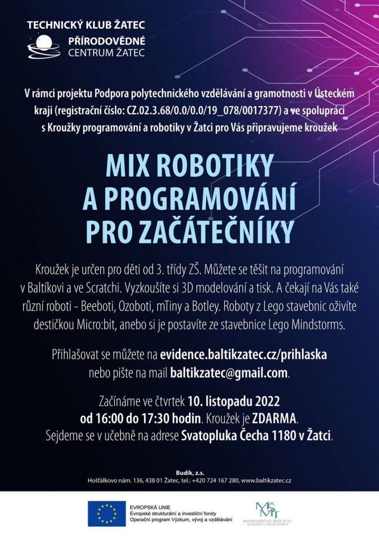 Sobotní akce v listopadu 2022 a kroužek Mix robotiky a programování
